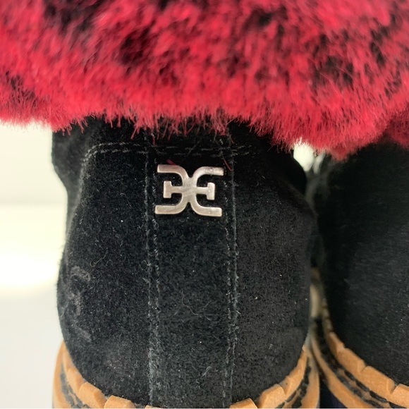 Sam Edelman Women's Bowen Black Leather Raspberry Wine Faux Fur Boots Size 7.5 - Picture 12 of 13